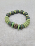 Bracelet Stretch Jewelry Beaded African Krobo Green Unisex Brass Size 7