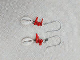 Silver Cowrie Earrings Red Beaded Jewelry Women Ethnic Unique Handmade