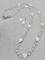 Mother of Pearl Necklace  Women Jewelry Set Lucite Beads Long Silver White Wedding Gift Idea