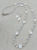 Mother of Pearl Necklace  Women Jewelry Set Lucite Beads Long Silver White Wedding Gift Idea