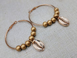Gold Hoop Earrings Bright Beaded Cowrie Women Jewelry Dangle