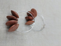 Women's Silver Hoop Earrings Wooden Beads Jewelry Ethnic Handmade