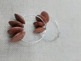 Women's Silver Hoop Earrings Wooden Beads Jewelry Ethnic Handmade