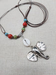 Silver Elephant Pendant Colorful Dangle Necklace Red Blue Green Cowrie Adjustable Women Jewelry