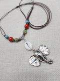 Silver Elephant Pendant Colorful Dangle Necklace Red Blue Green Cowrie Adjustable Women Jewelry