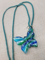 Women's Blue Murano Glass Pendant Green Butterfly Necklace