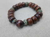 Men Bracelets Beaded Wooden Stone Agate Jewelry Brown Green Stretch