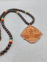 Men Necklace King Pharaoh Wooden Pendant Jewelry Beaded Brown Red Yellow Green