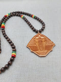 Men Necklace King Pharaoh Wooden Pendant Jewelry Beaded Brown Red Yellow Green