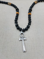 Silver Ankh Necklace Egyptian Black Yellow Beaded Ankhs Pendant Men Gift Ideas