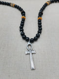 Silver Ankh Necklace Egyptian Black Yellow Beaded Ankhs Pendant Men Gift Ideas