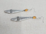 Women Earrings Long Silver Dangle Amber Beaded Jewelry