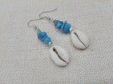 Cowrie Earrings Women Silver Ethnic Unique Summer Blue Glass Jewelry