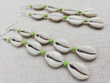 Cowrie Earrings Boho Summer Green Jewelry Silver Handmade Women Long Dangle