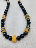 Men Necklace Beaded Jewelry Black Yellow Statement Ethnic