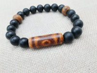 Men Bracelets Stone Ethnic Beaded Black Jewelry Stretch Handmade Statement Gift Ideas