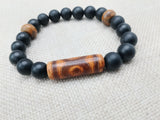 Men Bracelets Stone Ethnic Beaded Black Jewelry Stretch Handmade Statement Gift Ideas