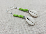 Summer Green Earrings Beaded Cowrie Women Silver Dangle Jewelry