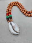 Men Necklace Cowrie Pendant Jewelry Wood Beaded Red Yellow Green Rasta Ethnic Handmade