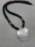 Women's Tribal Silver Black Red Beaded Ethnic Pendant Statement Jewelry