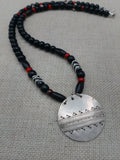 Women's Tribal Silver Black Red Beaded Ethnic Pendant Statement Jewelry