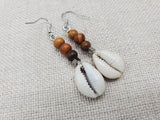 Cowrie Earrings Wooden Brown Beaded Handmade Dangle Women Jewelry
