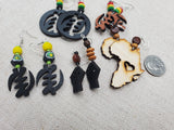 Wooden African Earrings Gye Nyame Jewelry Set of 5 Handmade Dangle