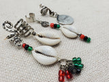 Pan African Locs Hair Jewelry Dangle Silver Red Black Green Beaded Proverbs 3:5 Cowrie