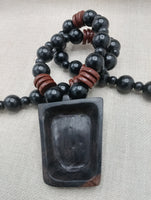 African Wooden Necklace Lips Black Brown Carved Beaded Jewelry Men Gift Ideas