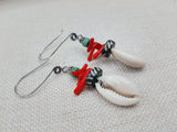 Ethnic Earrings Cowrie Jewelry Women Red Green Silver Long Dangle