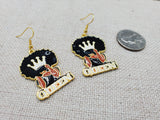 Queen Earrings Gold Black Women Jewelry Crown
