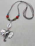 Silver Elephant Pendant Colorful Dangle Necklace Red Blue Green Cowrie Adjustable Women Jewelry