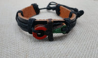 Ankh Bracelet Pan African Jewelry Leather Adjustable Black Red Green