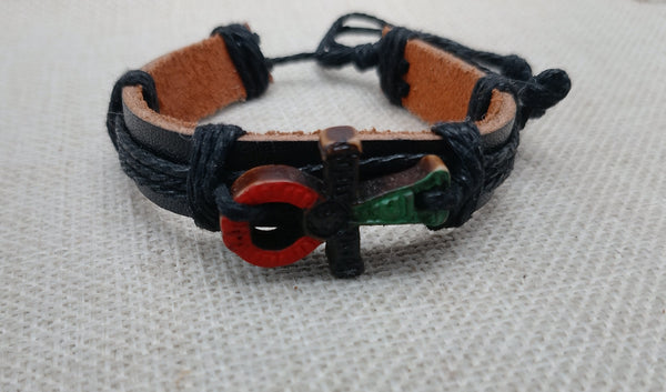 Ankh Bracelet Pan African Jewelry Leather Adjustable Black Red Green