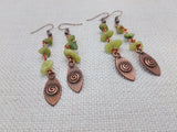 Women Earring Copper Green Stone Beaded Jewelry Handmade Long Dangle
