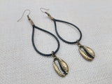 Women Earrings Long Dangle Cowrie Black Antique Bronze Jewelry