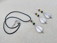 Women Jewelry Set Pan African Earrings Necklace Bracelet Silver Red Black Green Ethnic