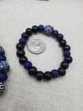Round Antique Brass Pendant Black Blue Beads Jewelry Set Women Statement