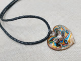 Heart Necklace Love Women Jewelry Murano Blue Gold Black Leather Cord Gift Ideas
