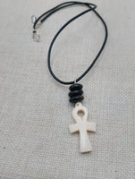 Small Ankh Pendant Necklace Black Cord Beaded Unisex Egyptian Jewelry Minimalist