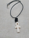 Small Ankh Pendant Necklace Black Cord Beaded Unisex Egyptian Jewelry Minimalist