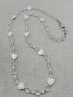 Mother of Pearl Necklace  Women Jewelry Set Lucite Beads Long Silver White Wedding Gift Idea
