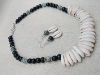Women Cowrie Shell African Turquoise Beaded Necklace Jewelry Set Necklace Earrings Handmade Gift