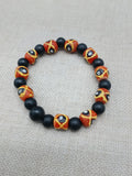 African Krobo Beaded Bracelet Black Orange Yellow Jewelry Ethnic Men Hand Painted Size 8
