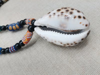 Large Cowrie Shell Necklace Whole African Krobo Beads Jewelry Men Black Blue