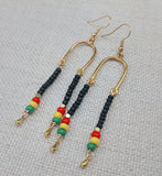 Women Gold Rasta Earrings Jewelry Beaded Black Dangle Handmade