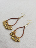 Brown Leather Gold Accents Earrings Jingle Women Jewelry Handmade