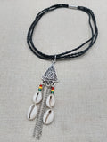 Leather Necklace Triple Strand Silver Pendant Rasta Cowrie Women Statement Gift Ideas