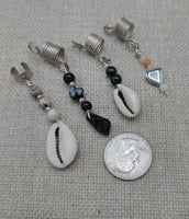 Dreadlocks Hair Accessories Jewelry Cowrie Stone Beaded Silver Twist Braids Locs Set of 4