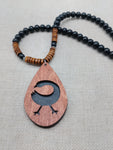 African Sankofa Bird Necklace Adinkra Jewelry Wood Black Brown Beaded Unisex